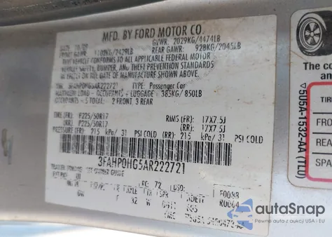 2010 Ford Fusion Se from USA, damaged, VIN 3FAHP0HG5AR222721